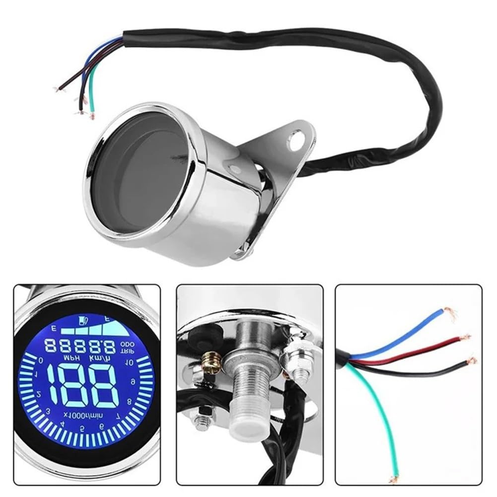 tacómetro Digital Tacómetro Universal para Motocicletas de 12 V, odómetro, tacómetro Digital, Indicadores Velocidad con luz Nocturna y Pantalla