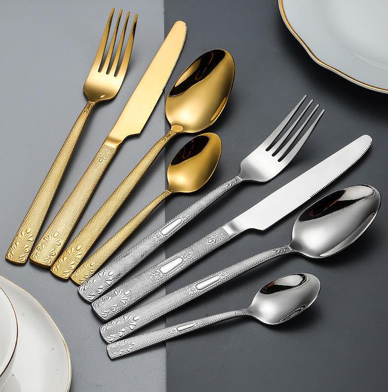 Este Juego de Cubiertos para 12 Personas, de Acero 18/8, es un Juego de Cubiertos para Mesa, Ideal para el hogar y restaurantes. Es Apto para lavavajillas, ergonómico y Duradero. Color Plate
