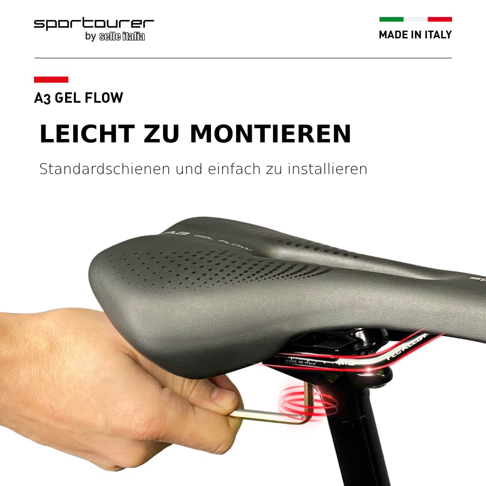 Selle Italia A3 GEL FLOW - Fahrradsattel, komfortabel mit Gel, anatomische Aussparung, wasserdicht und für alle Fahrradtypen geeignet - Schwarz