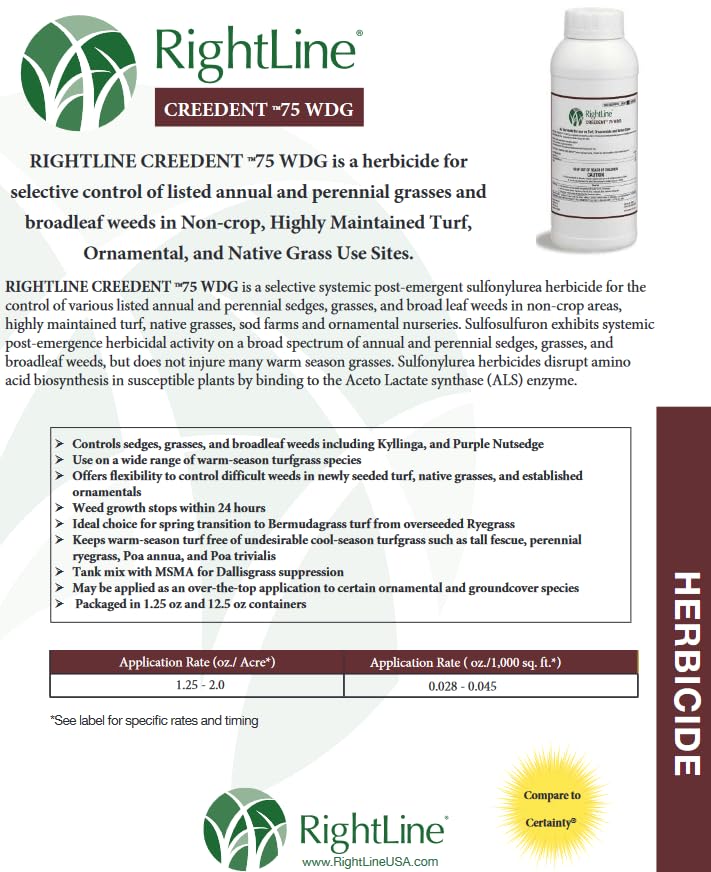 Amazon.com : Creedent 75 WDG (12.5 oz.) by Rightline, Selective Herbicide  for use on Turf, Ornamentals and Native Grass (Compare to Certainty  Herbicide). : Patio, Lawn & Garden