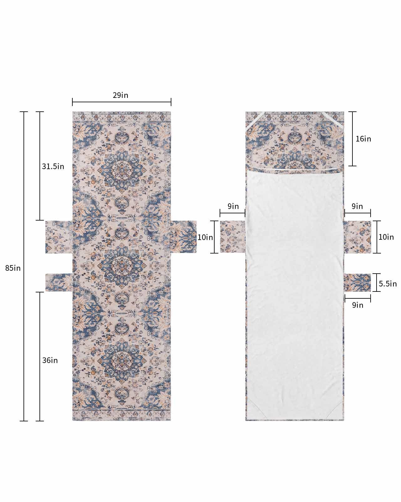 Boho Blue Floral Beach Lounge Chair Towel Cover, Soft Chaise Lounge Towel with Side Pockets Patio Pool Chairs Cover for Beach/Pool Sunbathing 29x85 Vintage Antique Ethnic Mandala Southwest