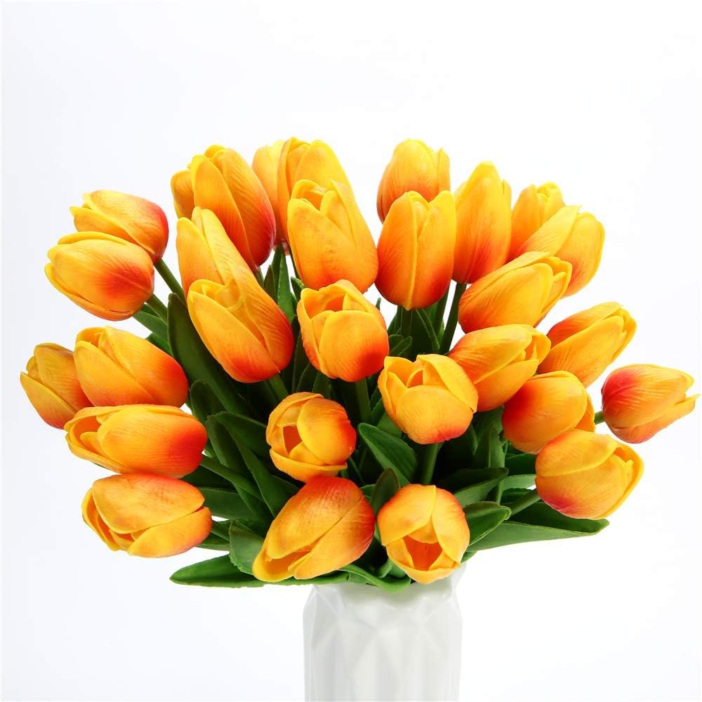 YATUOPNG Artificial Plant In Pot-Real-Touch Tulip Flowers Home Wedding Party Decor(Orange)