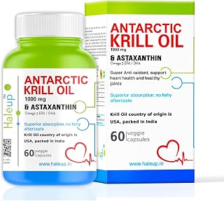 Haleup Antarctic Krill Oil Omega 3 Fatty Acid capsules 1000 mg, Highest Concentration of EPA DHA/Krill Oil for Men & Wome... Price In India