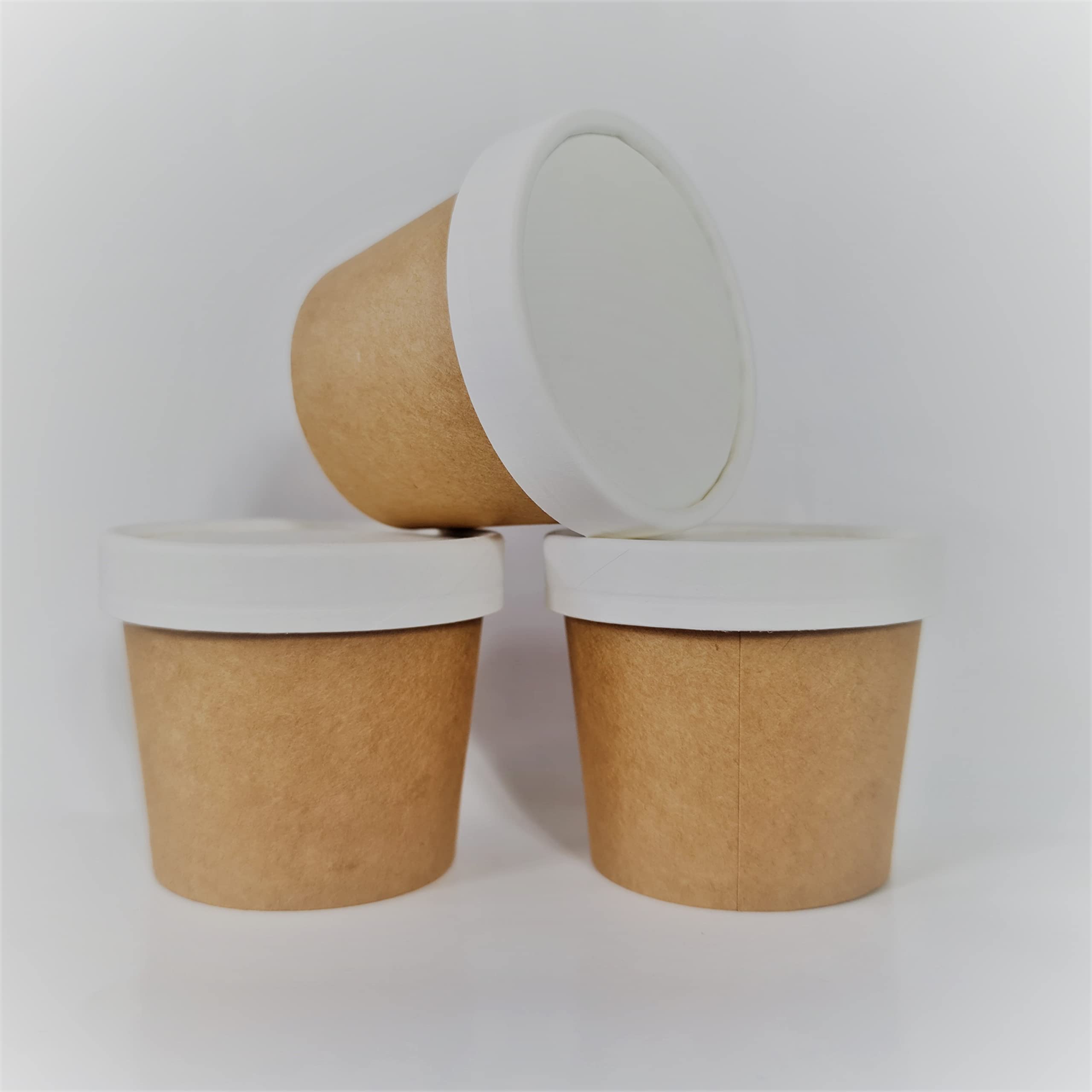 50 x 100 ml di contenitori in cartone kraft con coperchio, ecologici, per alimenti da asporto, dolci, salse, gelati, contenitori per coriandoli, per porzioni calde/fredde, per arte,