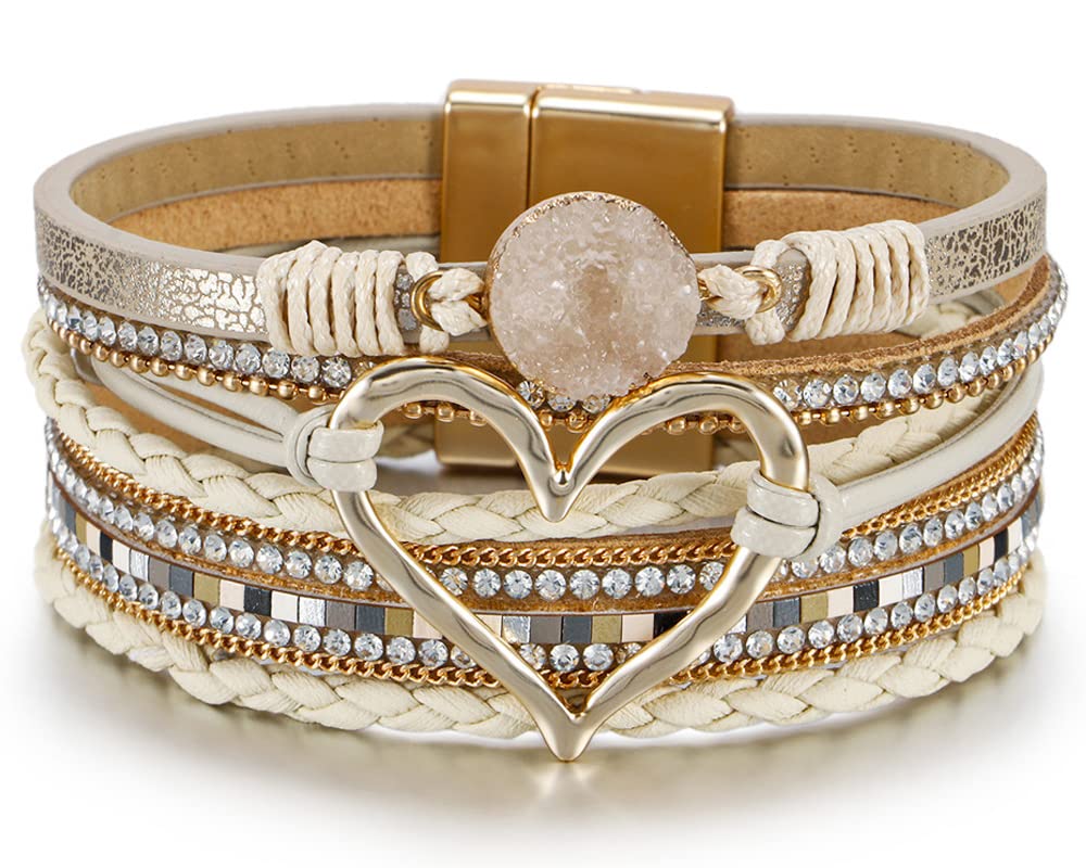 Fesciory Leather Wrap Bracelet for Women, Boho Western Layered Cuff Jewelry | Stackable Bracelets, Easy-On Clasp, Daily Wear, Pairs with Boho Western Outfits, Gift for Women