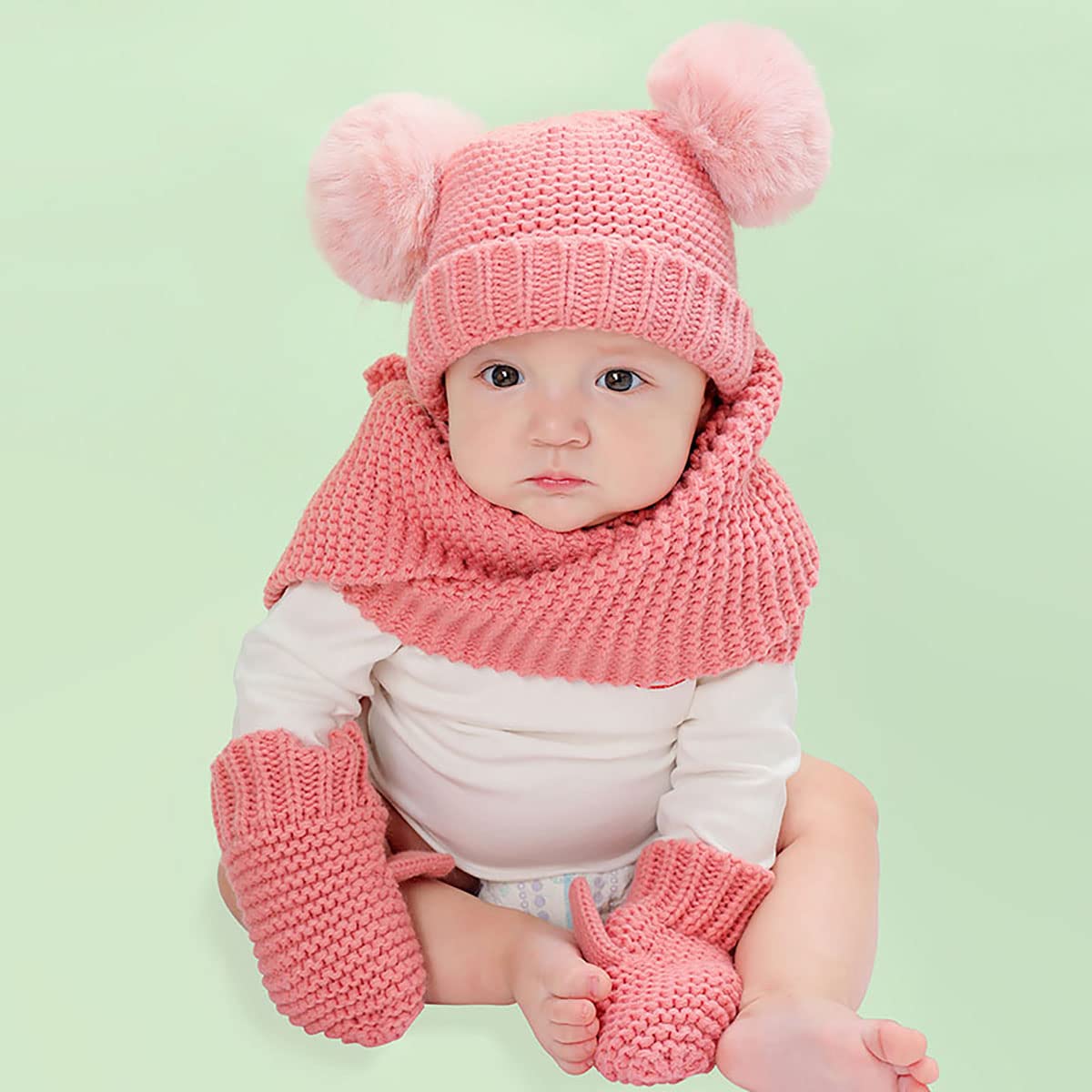 Kleinkind Strickmütze Schal Set, Winter Warm Niedlich Baby Strickmütze Schal Handschuhe Anzug Winter Häkeln 03 Jahre, Grau