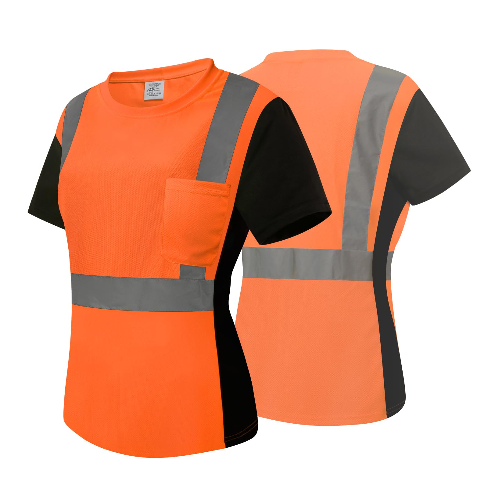 Besentinels High Visibility Shirts for Women Class 3 Hi Vis Reflective Safety Construction Shirts for Women, Short Sleeve Work Shirts with Black
