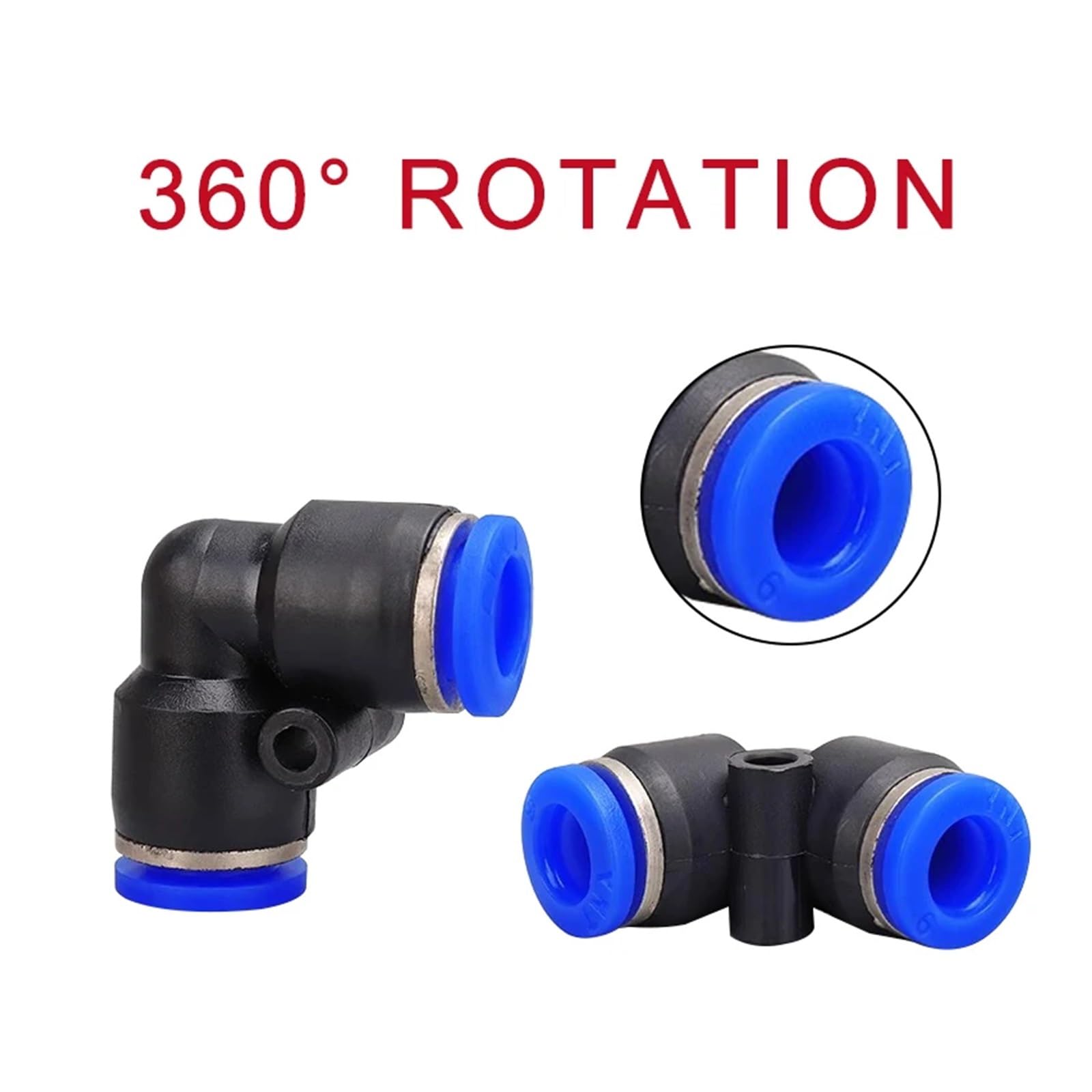 Conectores Neumáticos 20 piezas conector rápido neumático PV codo de 90 grados plástico 4mm 6mm 8mm 10mm conector de agua de empuje de 2 vías(Pv-8,100 Pcs)