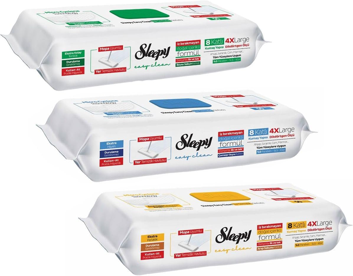 Sleepy Easy Clean Beyaz Sabun,Çamaşır Suyu,Arap Sabun Mop Uyumlu Yer Temizlik Havlusu 3 x 50