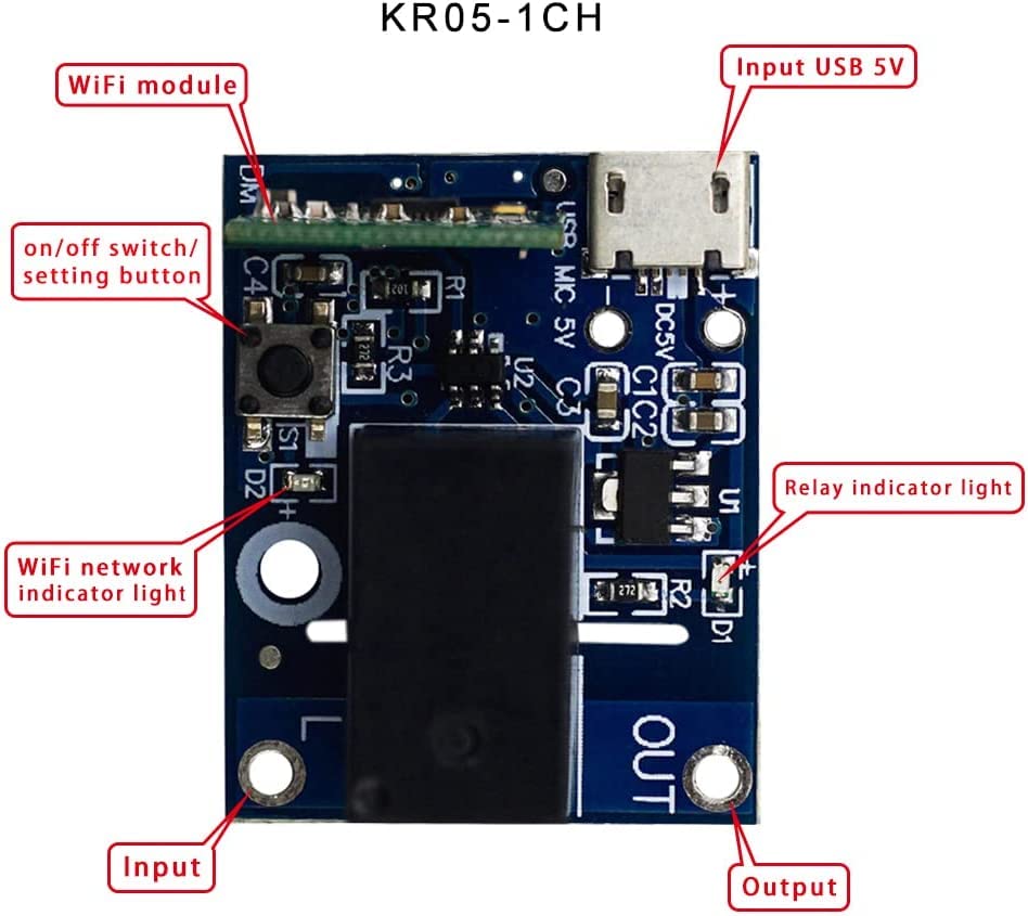 Screenshot of the eWeLink app interface showing a smart switch control and options for schedule, timer, and loop timer.