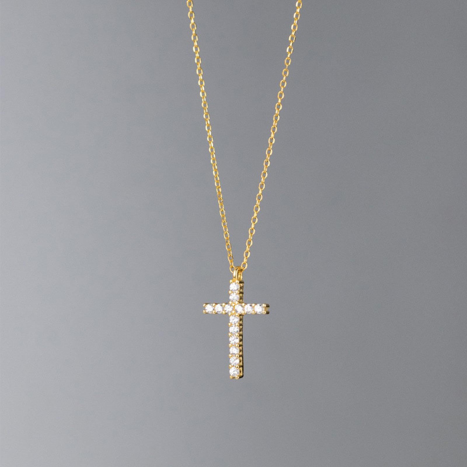 Dchenyuqh Gold S925 Sterling Silver Diamond Cross Necklace, Pendant, Clavicle Chain, Light Luxury Niche, Enhance Temperament, Simple And Versatile