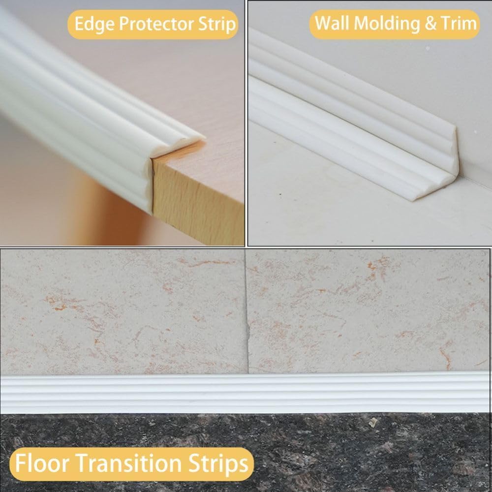 10M Flexible Edging Trim for Tile Floor Bathroom Door Frame Countertops,Self Adhesive Inside & Outside Corner Strip,Floor Transition Strip,Caulk Molding Trim,Furniture Protector Guards,20mm - Image 3