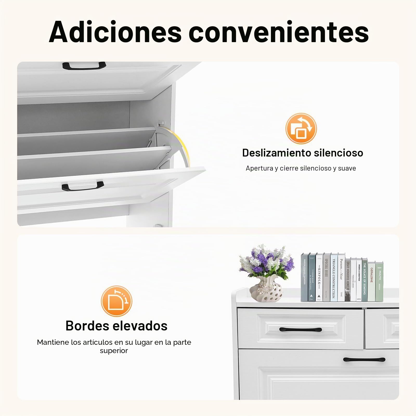 Zapatero organizador con 2 solapas, 80 x 24 x 120 cm, color blanco
