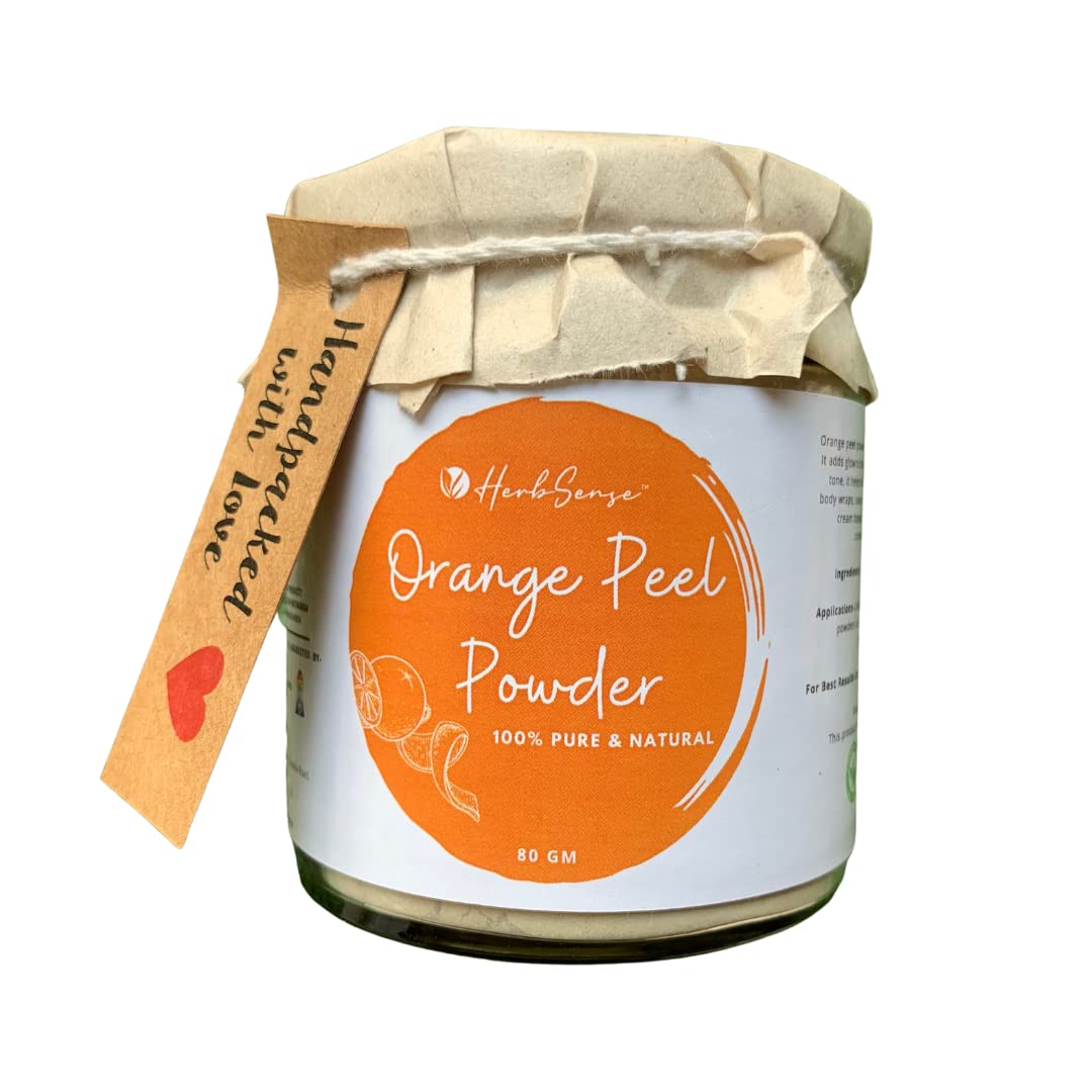 Herbsense Orange Peel Powder- For Glowing Skin,Tan Removal,Sunburn,Acne Scars & Oil Control, 100% Natural Face Pack, Preservatives & Chemicals Free Face Mask (Glass Jar 80 GM)