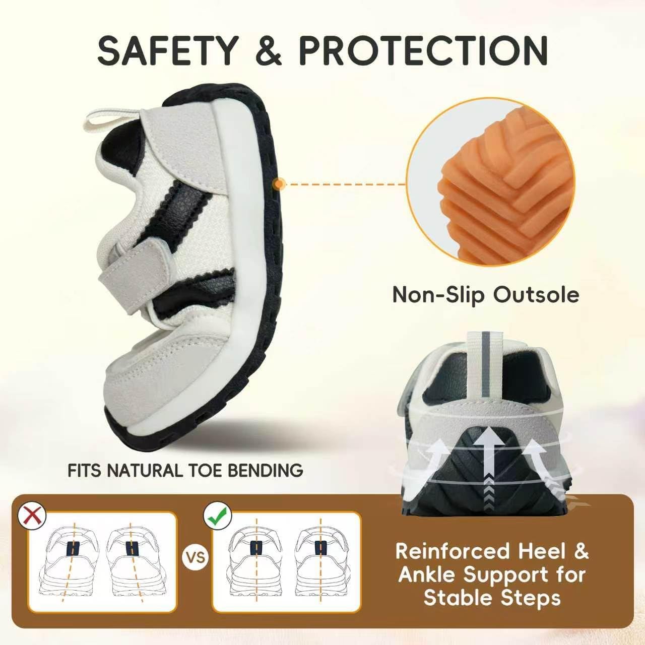 Toddler Shoes Sneakers for Boys Girls, Wide Toe Box | Flexible Sole Athletic Walking Shoes | Breathable Mesh & Easy-Clean Faux Leather Slip-On, Daycare, Size 4-8
