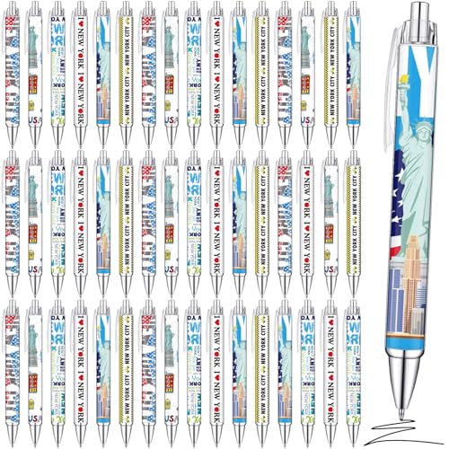 Image of Sayglossy 36 Pcs New York Ballpoint Pen Collectible Gift Pen Bulk Retractable NY Souvenir Souvenirs USA New York Souvenirs for Office Supplies, 6 Styles, Black Gel Ink