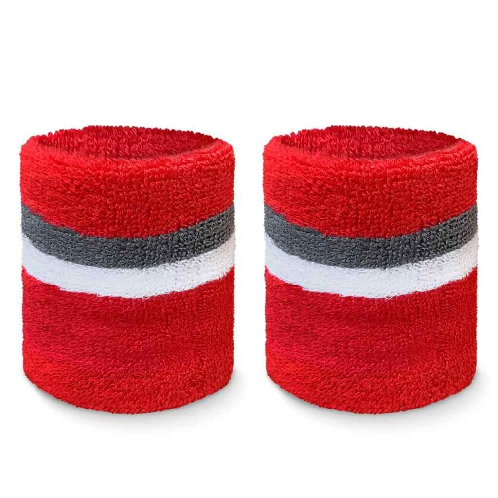 COUVER Tennis Style Premium Quality Athletic Terry Wristband Sweatband, 1 Pair, 4 inch Red/Charcoal/Red
