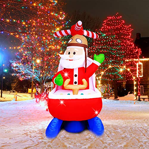 Asteroutdoor 6Ft Christmas Inflatable Decorations Claus Blow Up Built-In Led Outdoor Indoor Yard Lighted For Holiday Season, Quick Air Blown, 6 Feet High, Santa W/Helicopter #TOP7