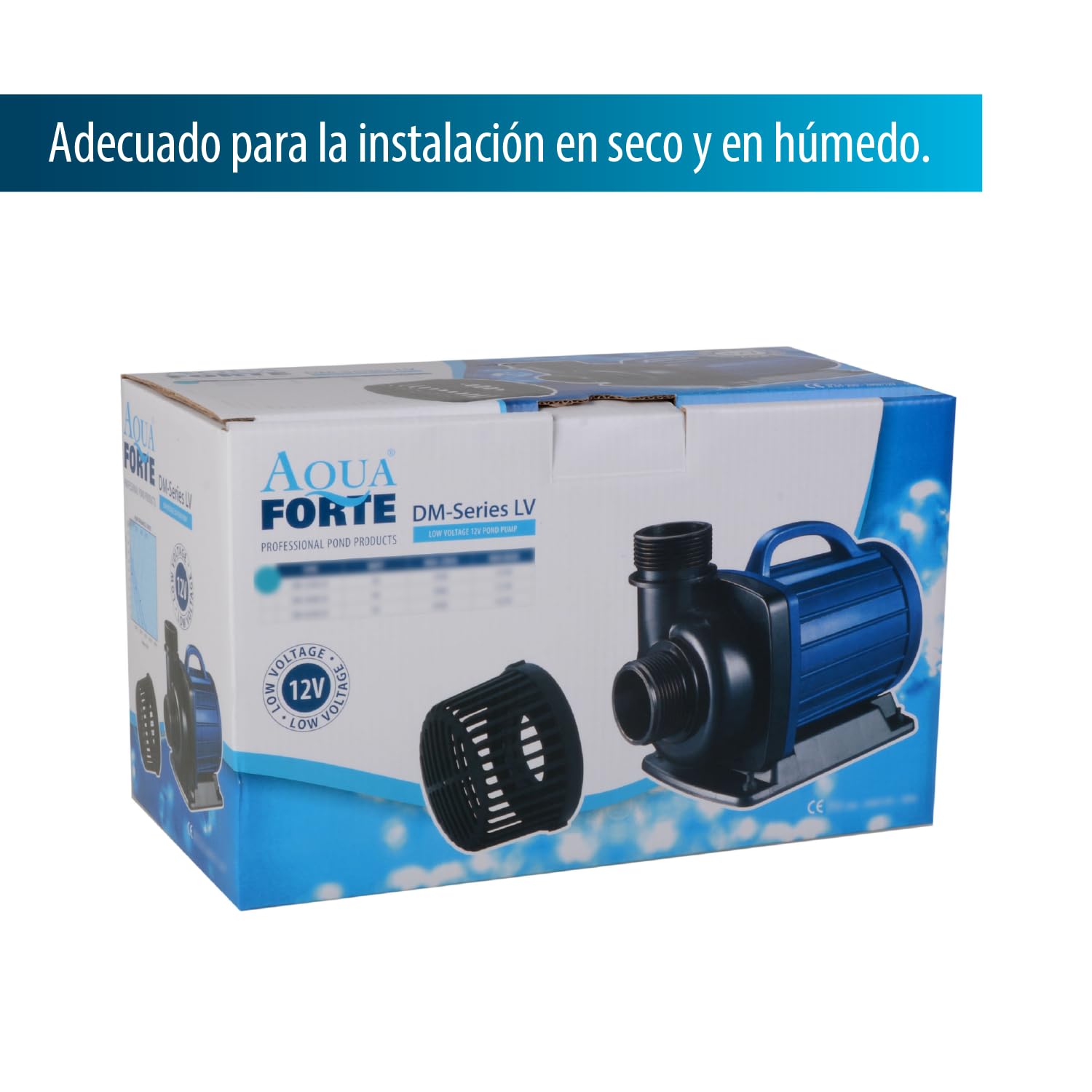 AquaForte Bomba de estanque DM 10000 de bajo voltaje 12 voltios 85 vatios, caudal 10m3 p/h, altura de impulsión 5 m, protección automática contra funcionamiento en seco, longitud del cable 10 m