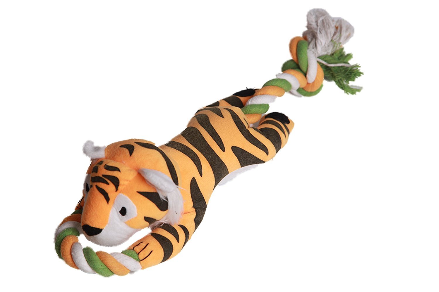 Pro Goleem Cute Plush Stuffed Animal Dogs Chew Toy for Tug-of-War With Braided Cotton Rope,Tiger Dog Toys for Large Pets