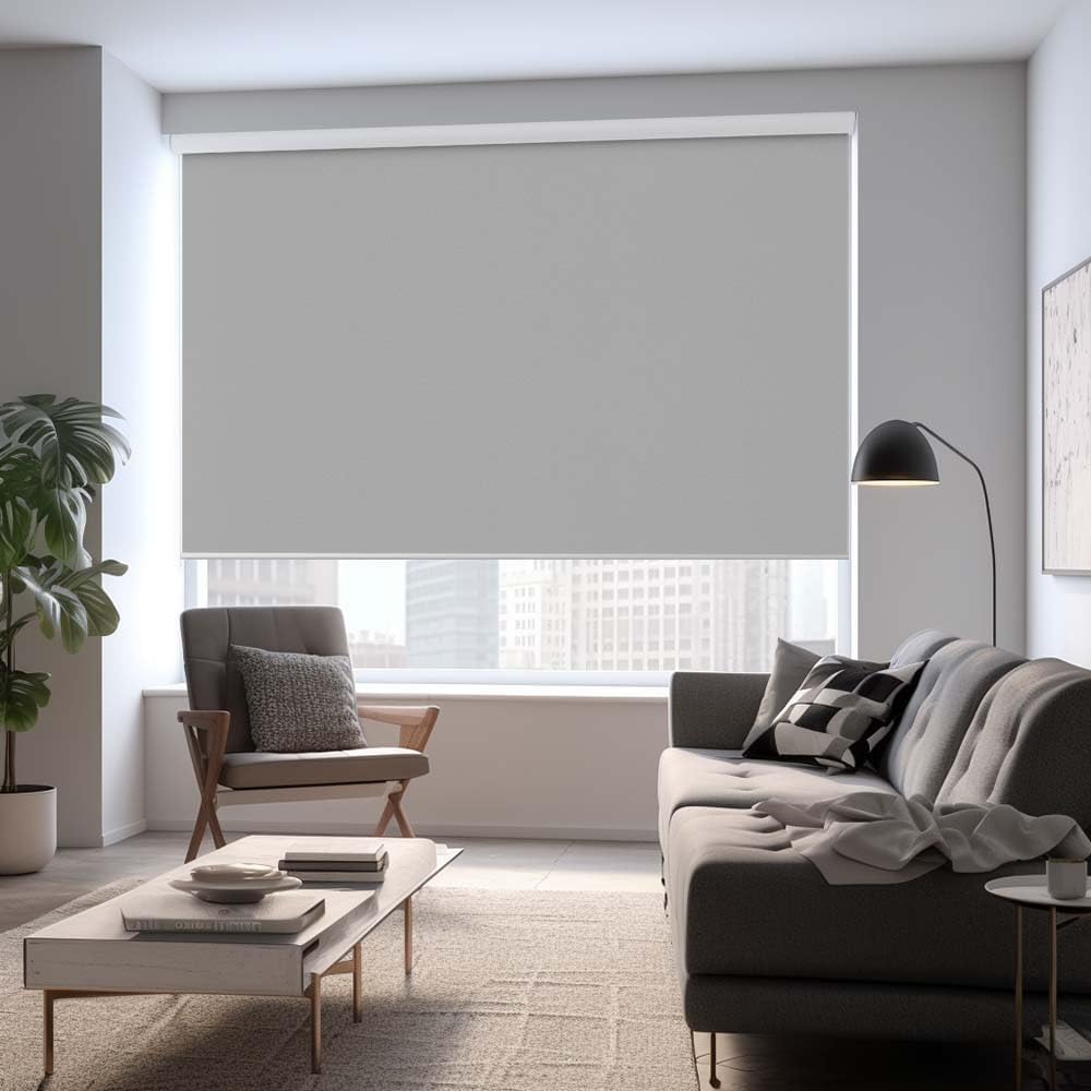 100% Blackout Roller Window Shades, Room Darkening Window Blinds with Thermal Insulated Fabric, Corded Roll pull down shades for home and office (Grey/white - Width 51", Max Drop Height 79") Greywhite 51"W x 79"H