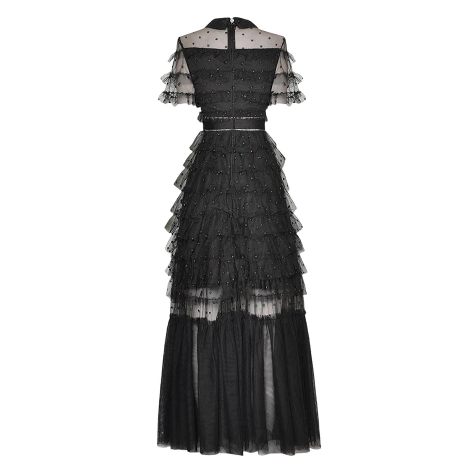 Vestido de noche largo para mujer, vestido de varias capas, malla asimétrica, vestido de tul, manga corta, cuello redondo, túnica, línea A, malla, vestido de cóctel, boda, fiesta