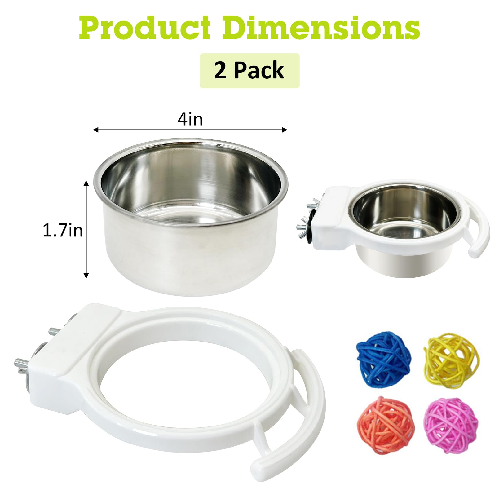 Stainless Steel Bird Bowls for Cage 2 Pcs Parrot Feeding Dish Metal Food and Water Cups Detachable Birds Cage Feeder Hanging Finch Food Plates with Perch for Parakeet Budgie Lovebird (White) - image 2