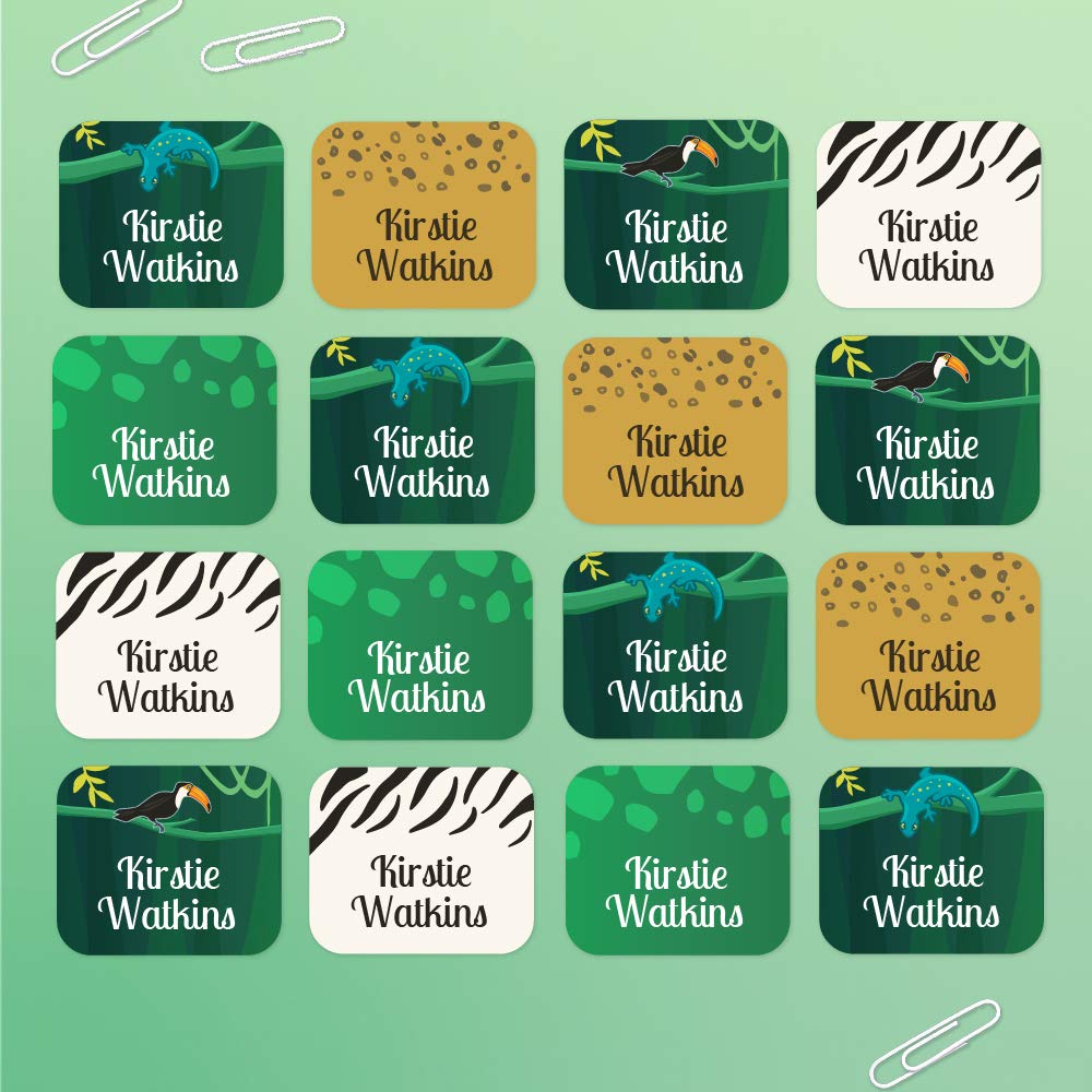 Jungle Washable Stick on Clothing Name Labels - No-Iron Stickers for School Children, Care Homes, Nursery (64)