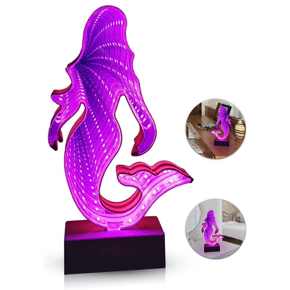 3D Unicorn Mermaid LED Tunnel Light Illuminated vanity mirror bathroom lamp Infinity Tunnel night light Home Living office decor,Purple