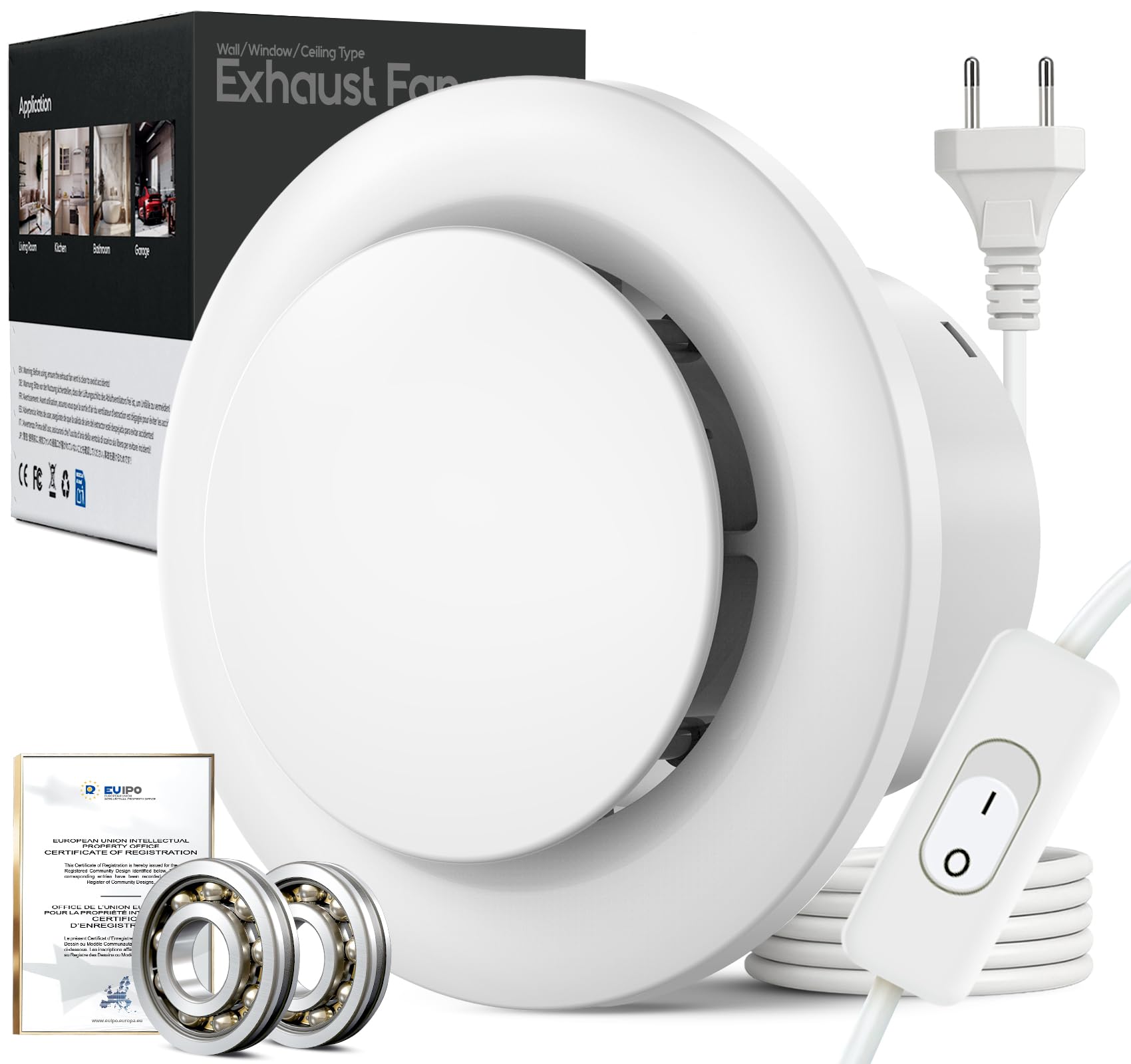 Extractor de BaƱo 100mm con Interruptor - 12W 130m³/h Extractor de Aire, Cable de Alimentación 1,5m, Extractor BaƱo Silencioso Adecuado para Ventana Techo Pared en BaƱo Cocina WC Garaje Ćtico Recycled Claim Standard Blended