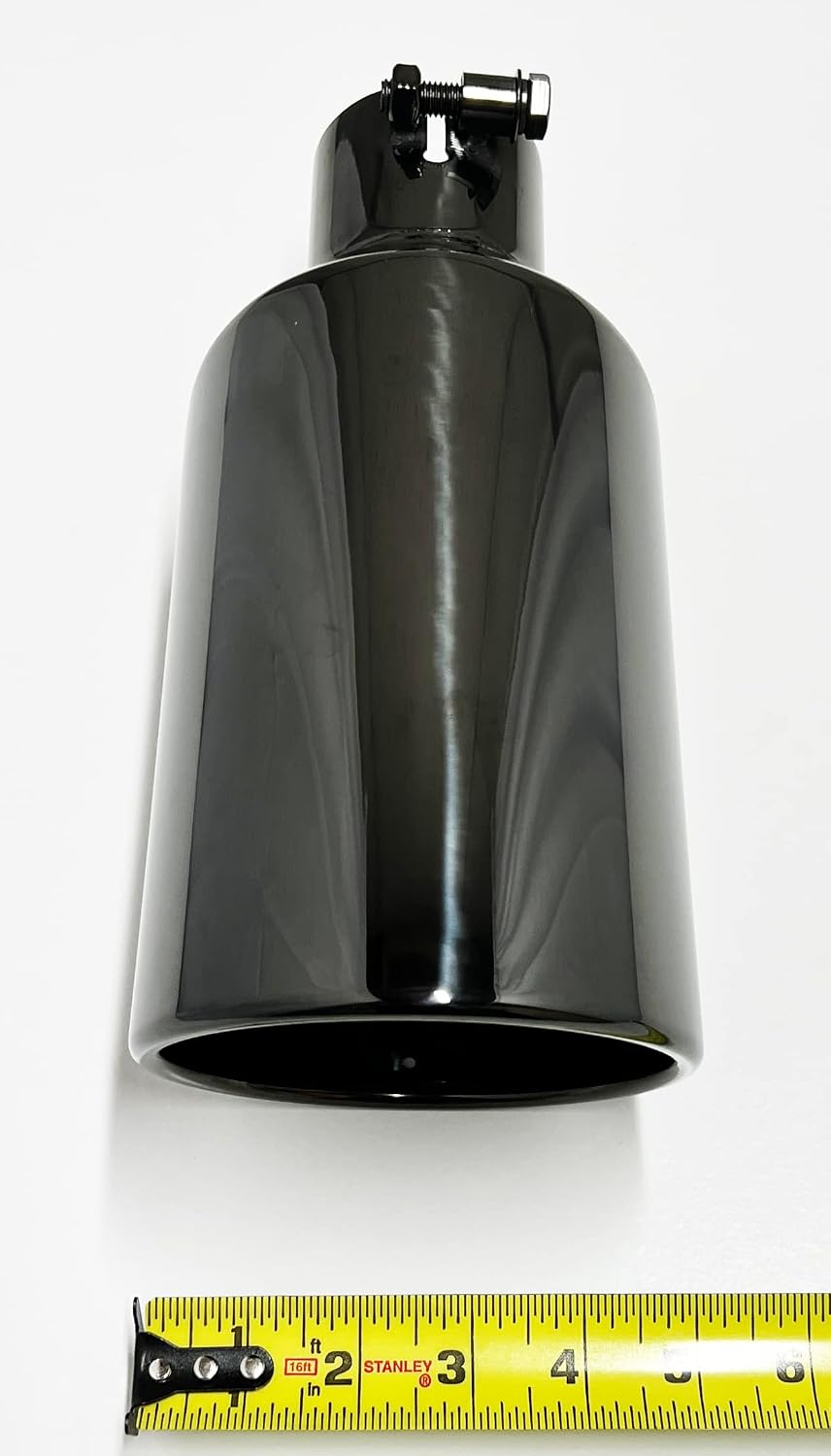Exhaust Tip 5.00" X 12.00" Long 2.50" Inlet W50012-250-BOSS-BC-RS Rolled Slant Black Chrome 304 Stainless Wesdon Exhaust Tip