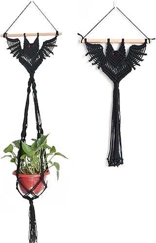 Miniatura 1 de INSTITIZER 2 piezas de macramé para colgar en la pared, diseño de murciélago, decoración de pared de macramé, tapiz gótico tejido hecho a mano para