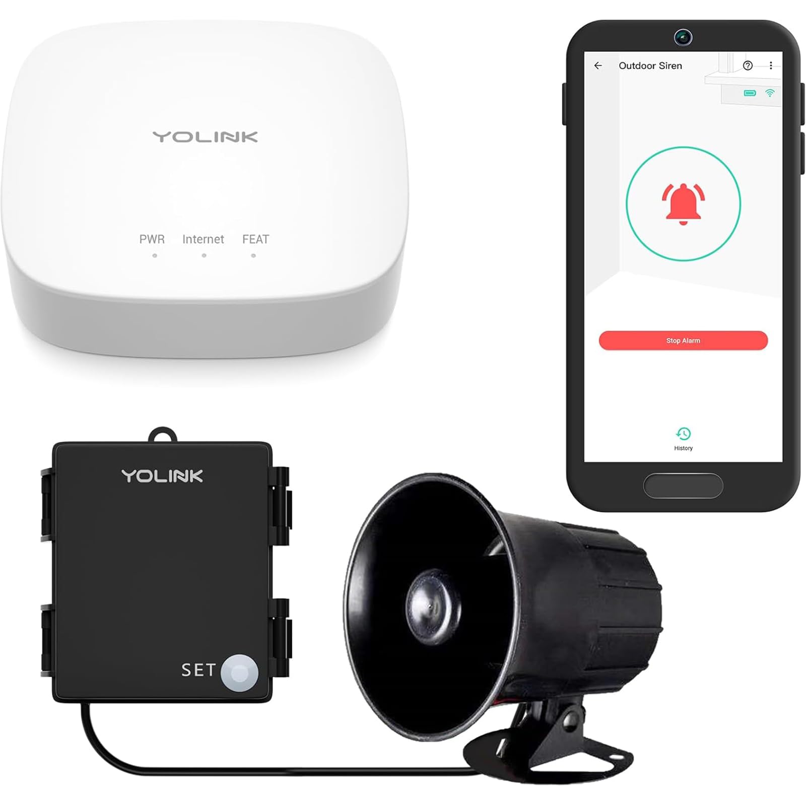 YoLinkHub and Outdoor Security Siren & Smart Alarm Controller Kit - Loud 110 dB, Wireless, Battery-Powered, 1/4 Mile Range, Android-iOS App, Alexa, Google, IFTTT, Home Assistant