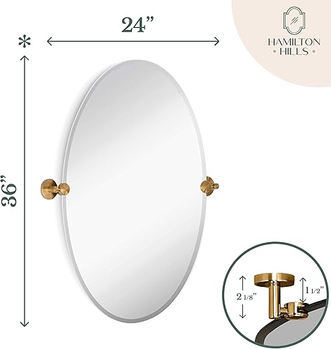 Miniatura 3 de Hamilton Hills - Espejo ovalado grande con anclajes de pared de cromo pulido - Espejo de pared ajustable con respaldo, movible e inclinable, plateado