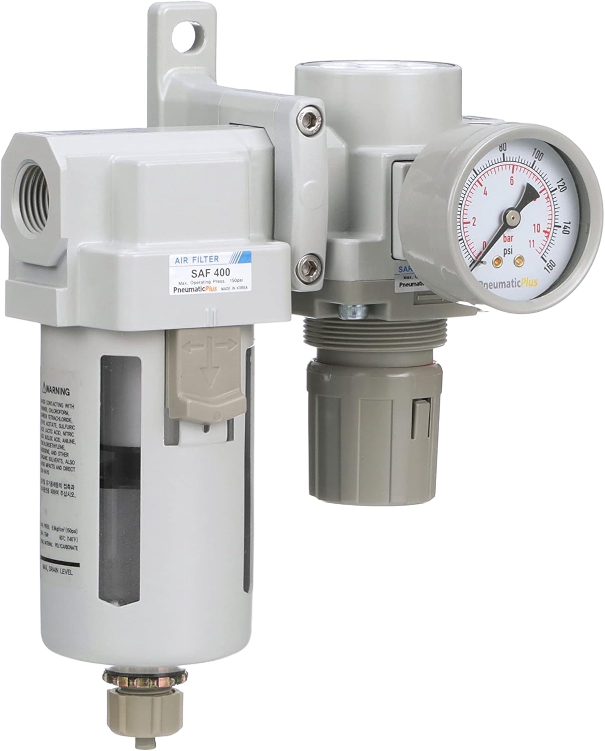 PneumaticPlus SAU420-N06G Compressed Air Filter Regulator Combo 3/4" NPT - Poly Bowl, Manual Drain, Bracket, Gauge - Image 5