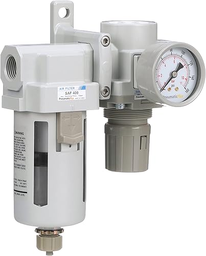 Miniatura 5 de PneumaticPlus SAU420-N06G Combo de regulador de filtro de aire comprimido 34 "NPT - Cuenco de polietileno, drenaje manual, soporte, calibre