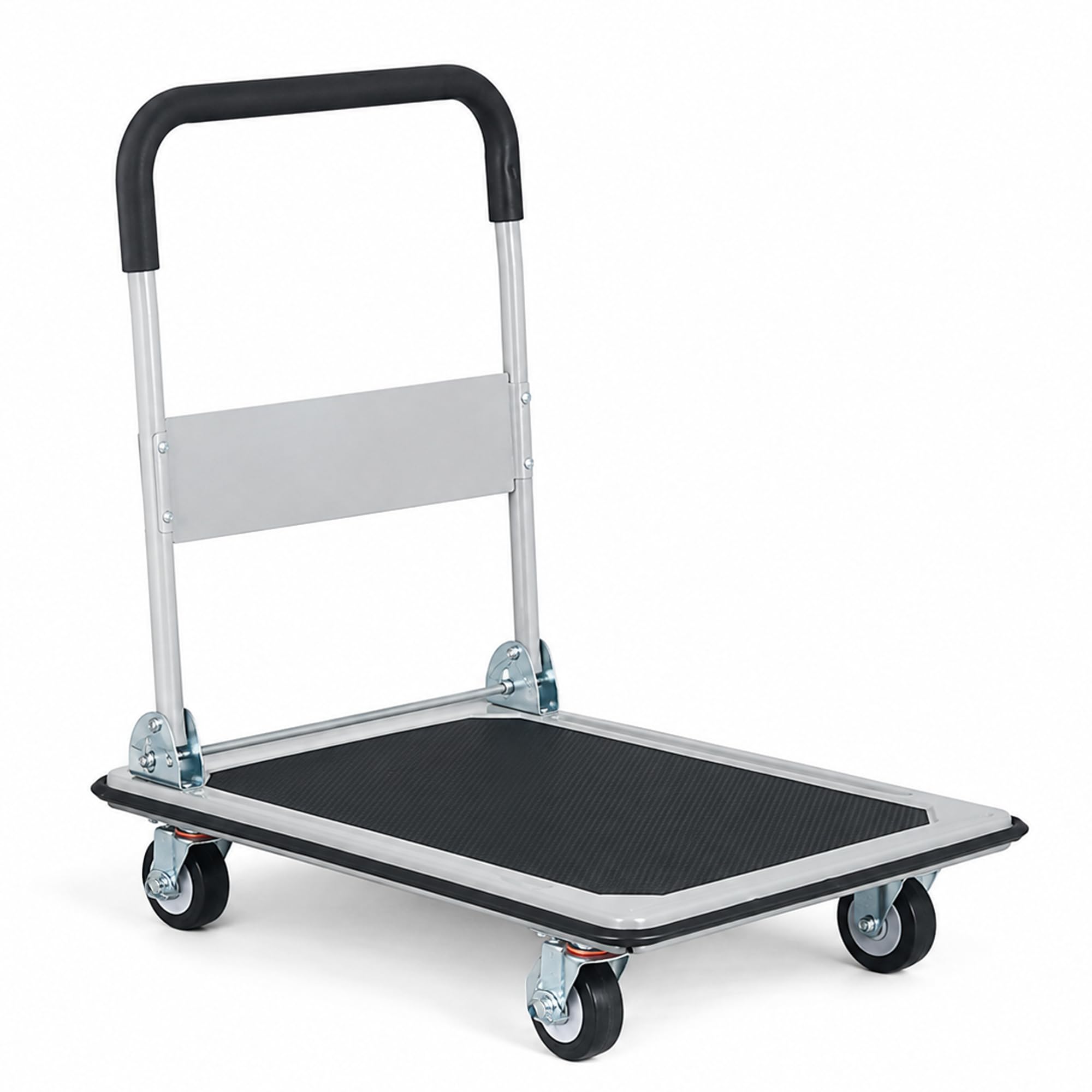 Bonkaso Heavy Duty Metal Platform Truck 150 Kg Load Capacity, Foldable Handle, Anti-Slip Deck, Locking Caster Wheels, Grey Utility Trolley for Shopping, Office Files, Warehouse, Luggage Handling-image-28