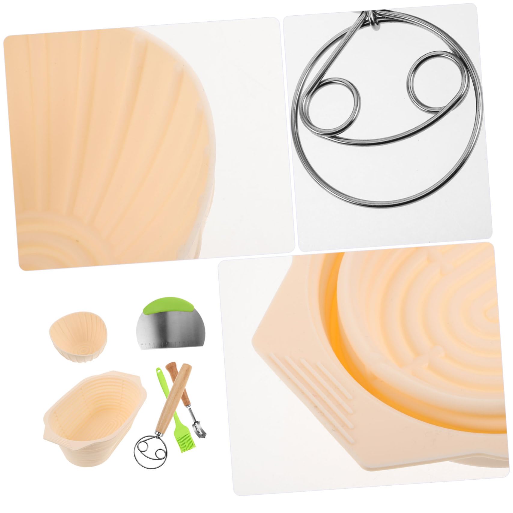 Juego de Cestas Banneton de Silicona 6 Piezas para Pan | Diseño Plegable Redondo, Gran Capacidad, Acero Inoxidable y Kit Cortador, Mezclador, Bandeja y Brocha