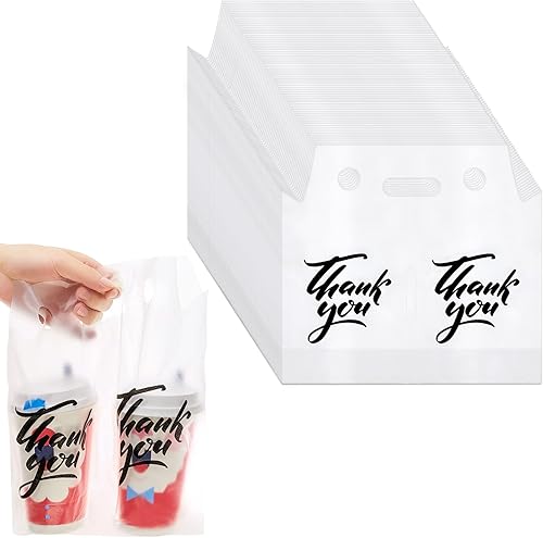 Bolsas de polietileno con asa para beber, bolsas de embalaje de plástico transparente con asa, portadores de tazas para bebidas, café, jugo, té