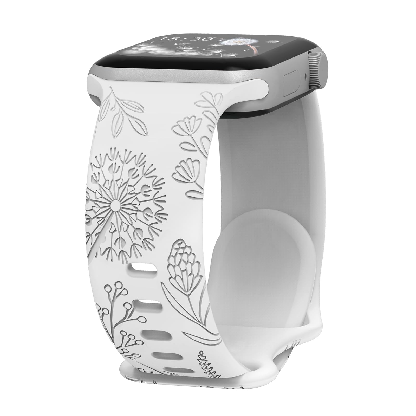 Yaber Floral Engraved Sport Bands Compatible with Apple Watch Band 40mm 41mm 38mm 42mm 44mm 45mm 49mm, Soft Silicone Embossed Cute Wildflowers Sport Laser Strap for iWatch Series 9 8 7 6 5 4 3 2 1 SE