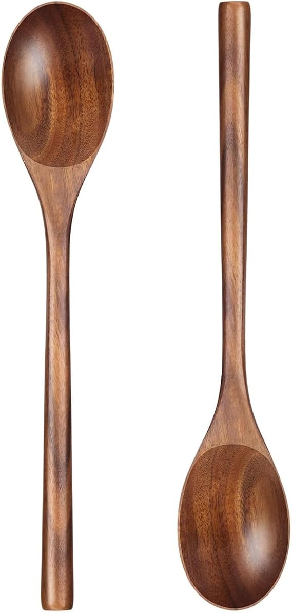 HANSGO 2PCS Wooden Cooking Spoons, Wooden Kitchen Utensil Large Wood Spoon for Cooking Serving Mixing