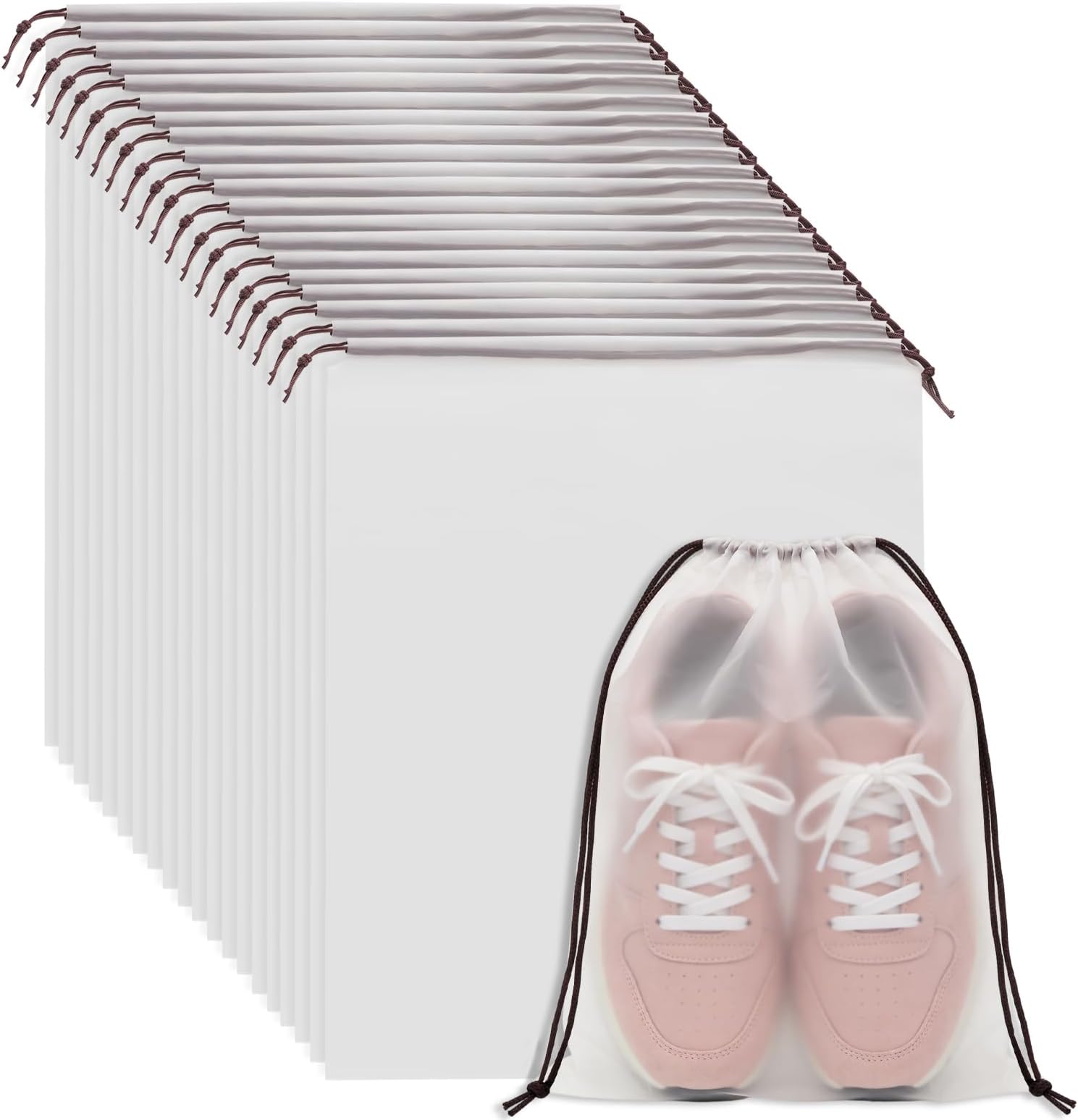 50 PCS 16x20 Inch Clear Plastic Drawstring Bags, Portable Translucent Shoes Storage Organizers Pouch with Rope, Thickness 2 Mil Travel Bags for Sneakers, Dress Shoes, Slippers, Sandals