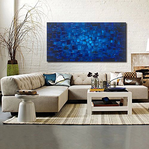 MyArton Large Abstract Dark Blue Square Wall Art Hand Painted Textured Oil Painting on Canvas Ready To Hang 60x30inch by MyArton - Image 6