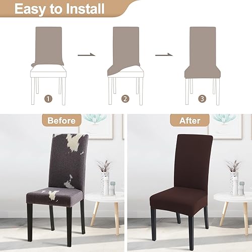 Miniatura 4 de SearchI, Fundas para sillas de comedor, juego de 6, de tela de elastano suave y elástica, extraíbles, lavables, protectores de polvo para sillas de
