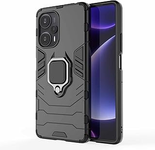 WBWONE Case for Xiaomi Poco F5, Anti-Scratch TPU Silicone and PC Shock- Absorption Bumper Case, Protective Case Cover with 360° Kickstand Ring, Black