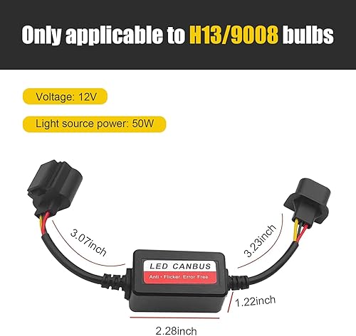 Miniatura 2 de 2 piezas de decodificador de luz LED para auto, H13/9008 bombilla LED arnés antiparpadeo cancelador de código de error, decodificador Canbus negro