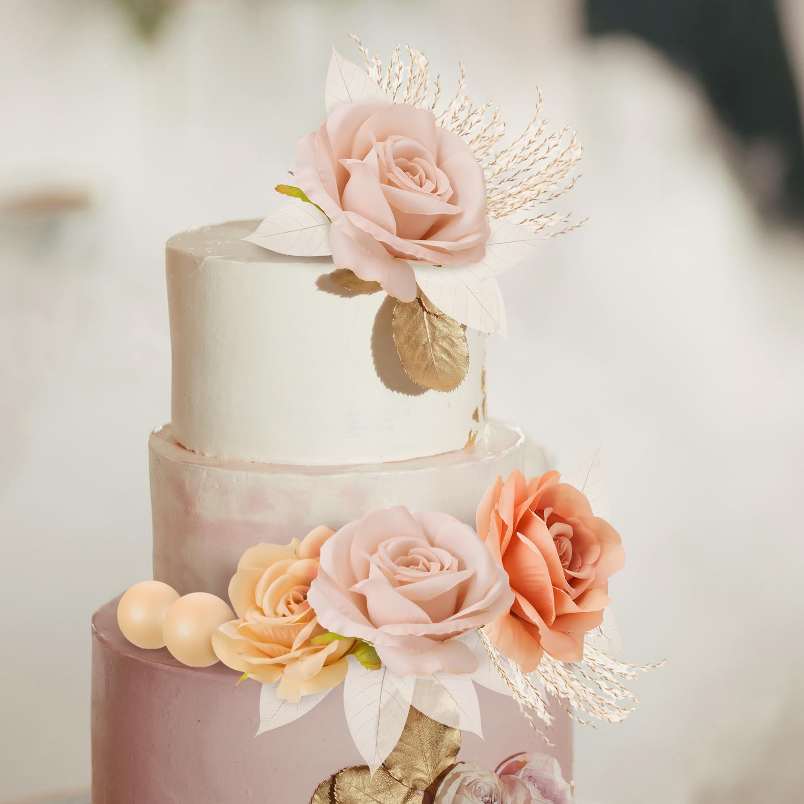 JeVenis Topper per torta con palline marroni e beige, stile bohémien, decorazioni per torte floreali, decorazione per torta floreale, per matrimoni, baby shower, feste di compleanno