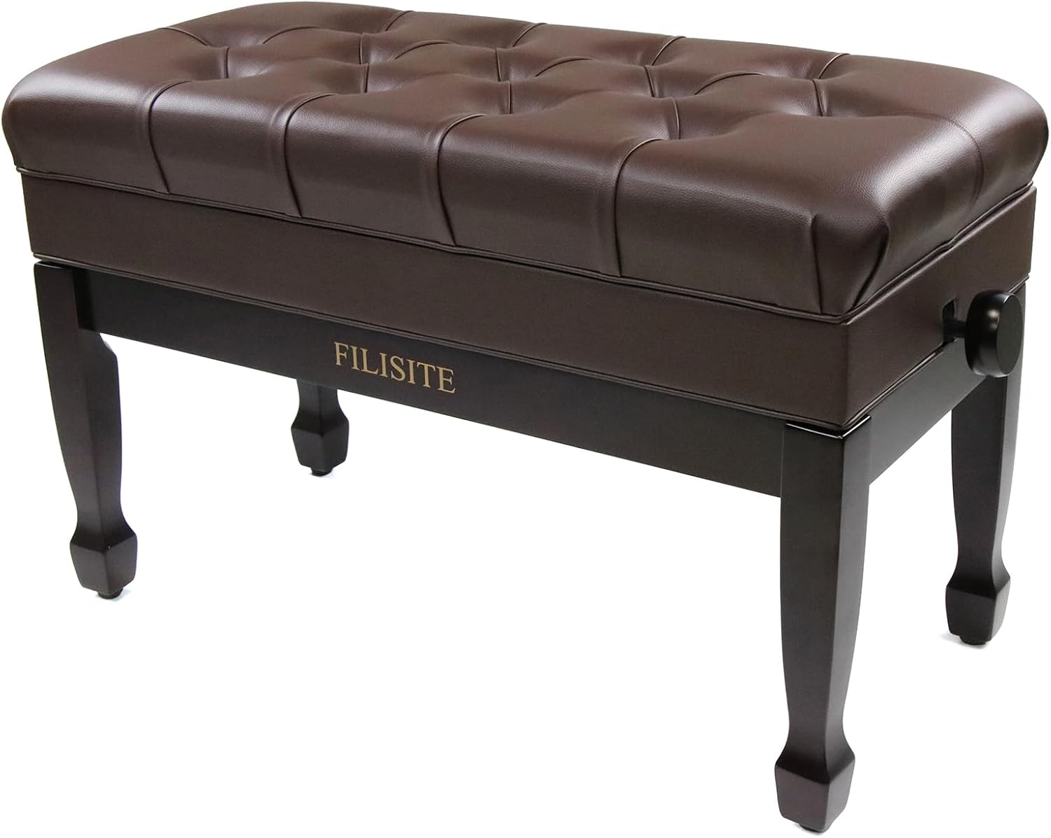 Adjustable Duet Piano Bench with Storage, Heavy Duty Solid Wood Double Piano Stool Keyboard Bench Seat with PU Leather Padded Cushion (Brown)