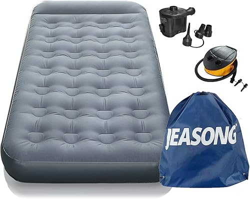 JEASONG Colchón de aire de poliéster Pongee Full para campamento almohada incorporada cama inflable con 2 bombas inflables portátil para el hogar