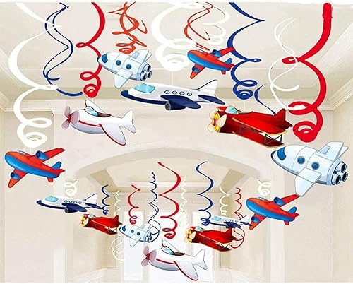 Miniatura 1 de Packingmaster 30 unidades de aviones colgantes en remolinos para decoración del hogar para cumpleaños con temática de avión, suministros de fiesta